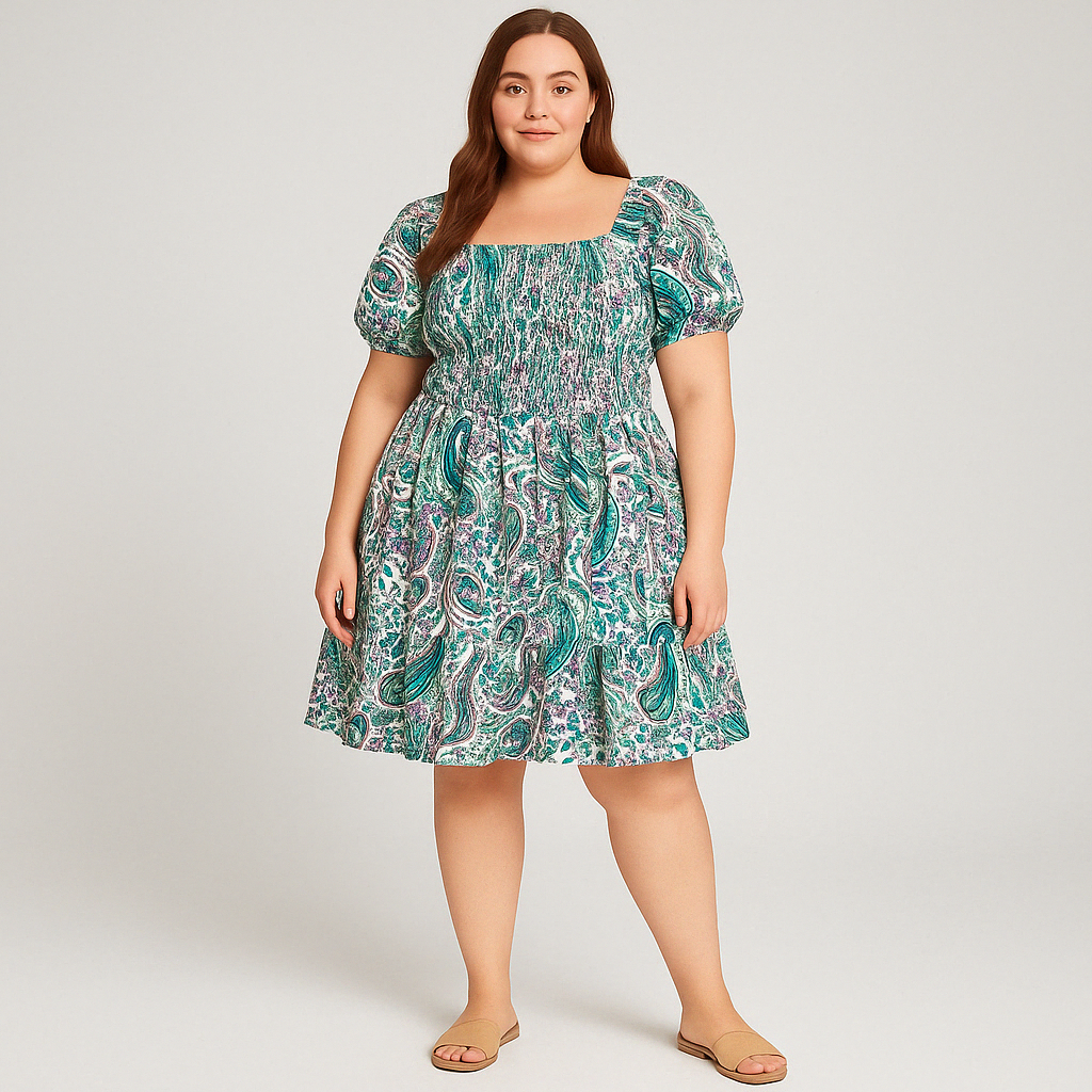 Plus Size Puff Sleeve Floral Dress
