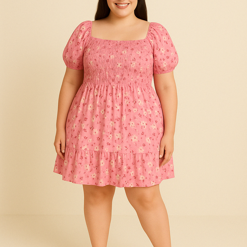Plus Size Puff Sleeve Floral Dress